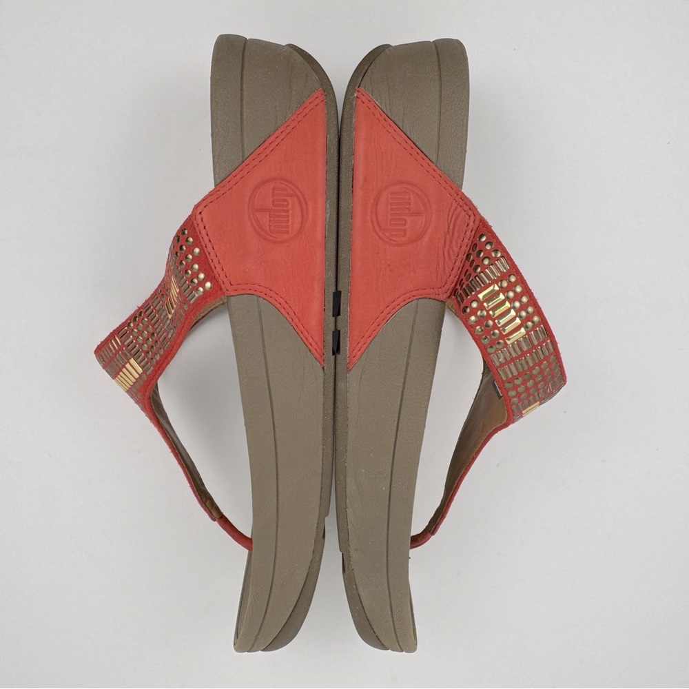 Fitflop Aztek Chada Women's Sandal Thong Slip-Ons. Size 9. Orange leather. - Picture 8 of 12